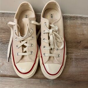 Converse Cream Canvas Sneakers with Red Accents